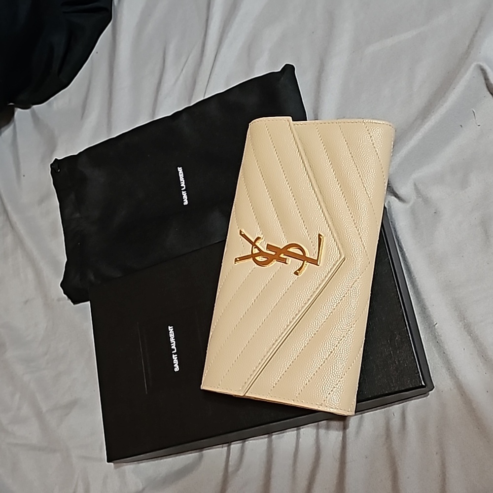 YSL Nude leather flap envelope wallet